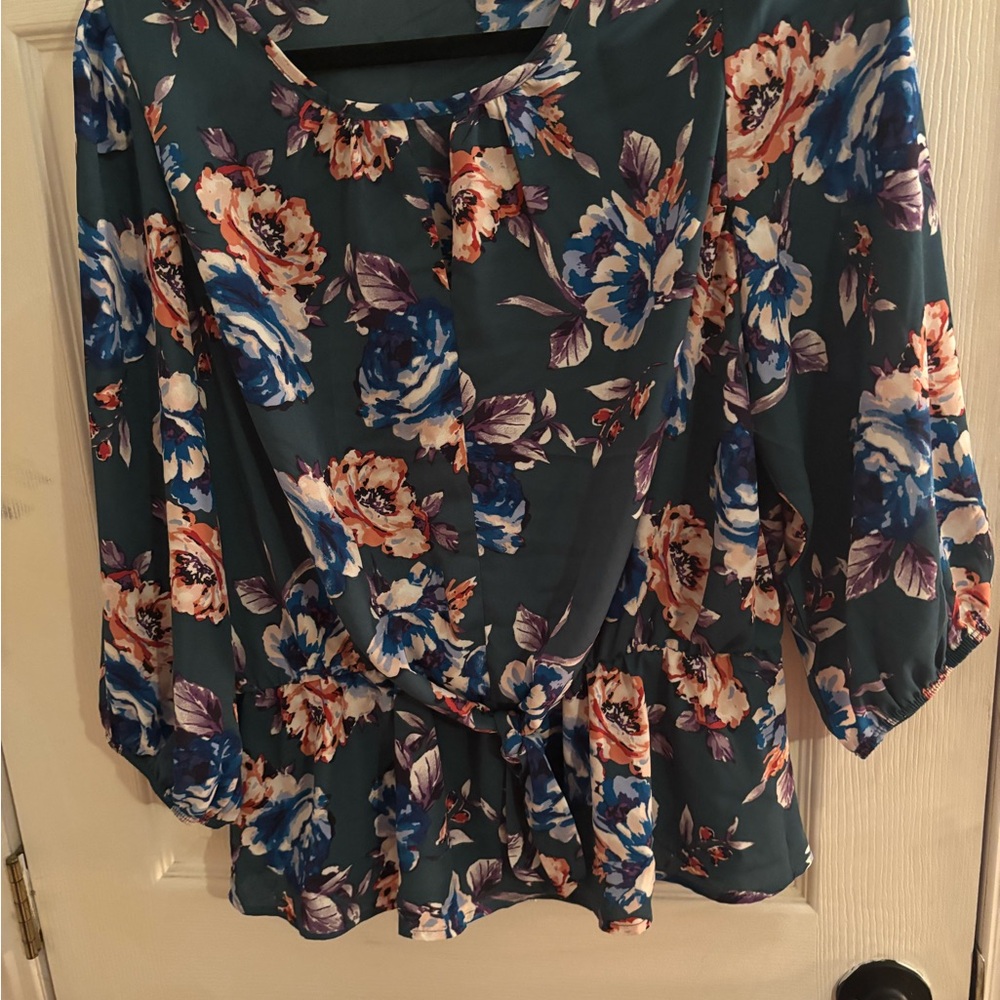 PerSeption Concept Teal Floral Blouse